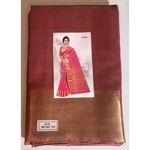 Elegant Pink & Copper Silk Saree Border Traditional Indian Saree Party Wedding